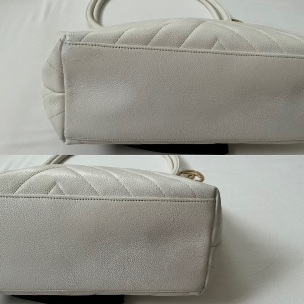 CHANEL Vintage Caviar Chevron V Stitch Shoulder Bag Tote White - Picture 6 of 16